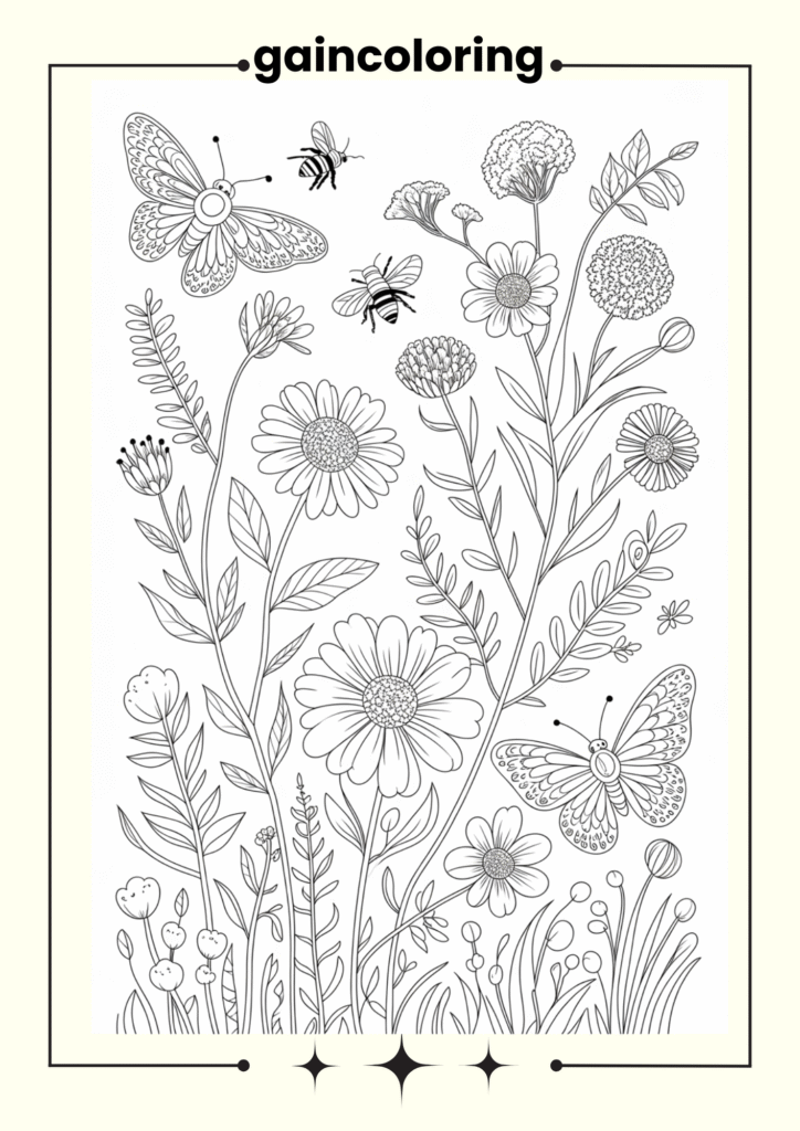 botanical linework for adult coloring