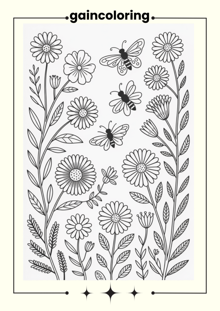 wildflowers and  plants featuring bees and butterflies
