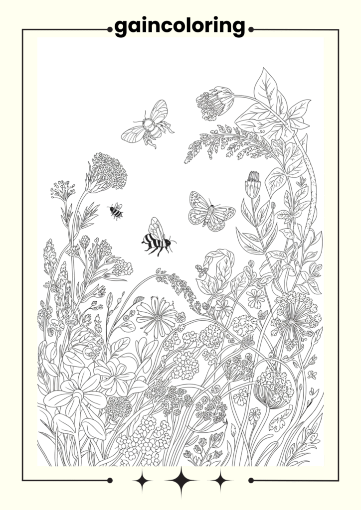 wildflowers and  plants featuring bees and butterflies
