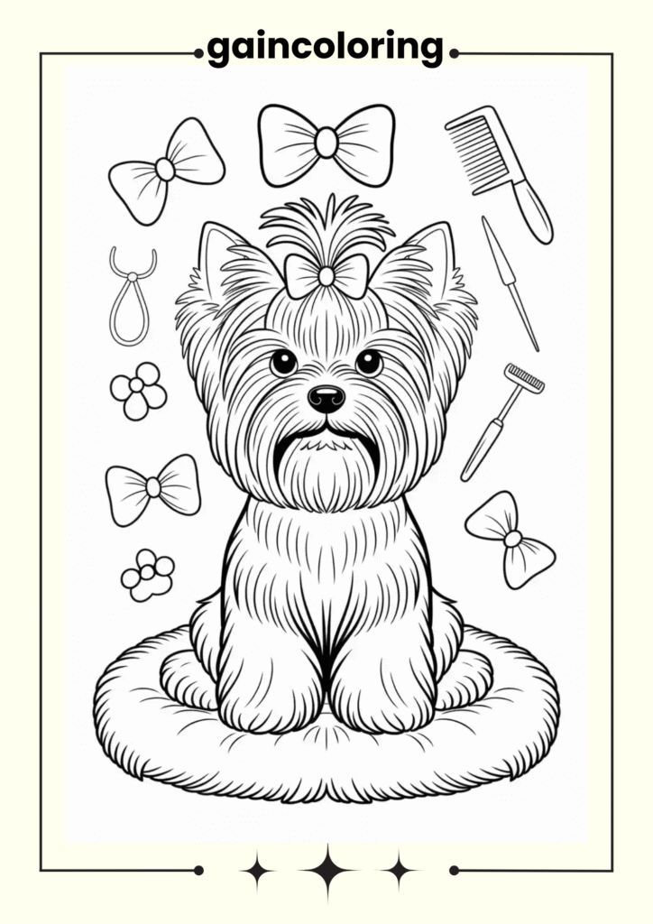 A Yorkshire terrier surrounded