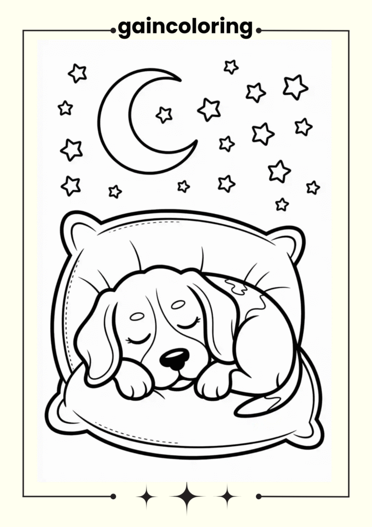 A sleeping Beagle with a moon