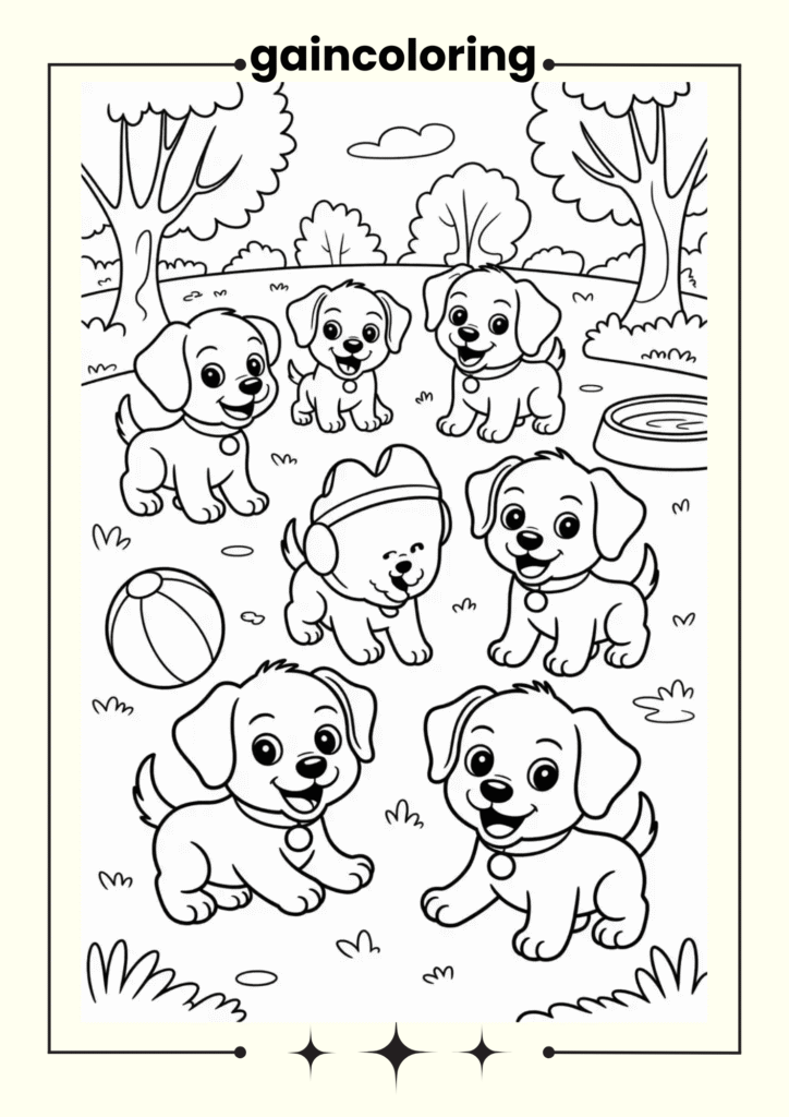 Dogs playing with a ball