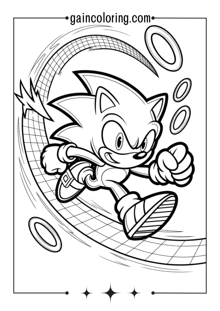 Sonic the Hedgehog running at full speed through floating